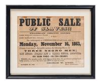 [SLAVERY & ABOLITION]. Public Sale of Slaves!! Franklin County, [KY]: N.p., 30 October 1863. With pencil inscription recording the 8 enslaved sold with names and prices.
