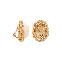 YELLOW GOLD, WHITE CORAL AND DIAMOND CLIP EARRINGS