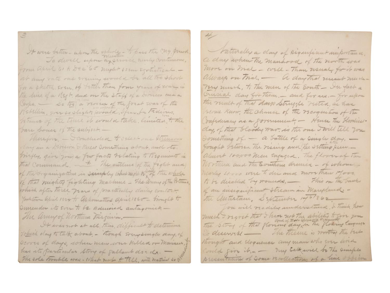 [CIVIL WAR]. 24pp speech written post-war by 2nd NY State Militia veteran, regarding Antietam.