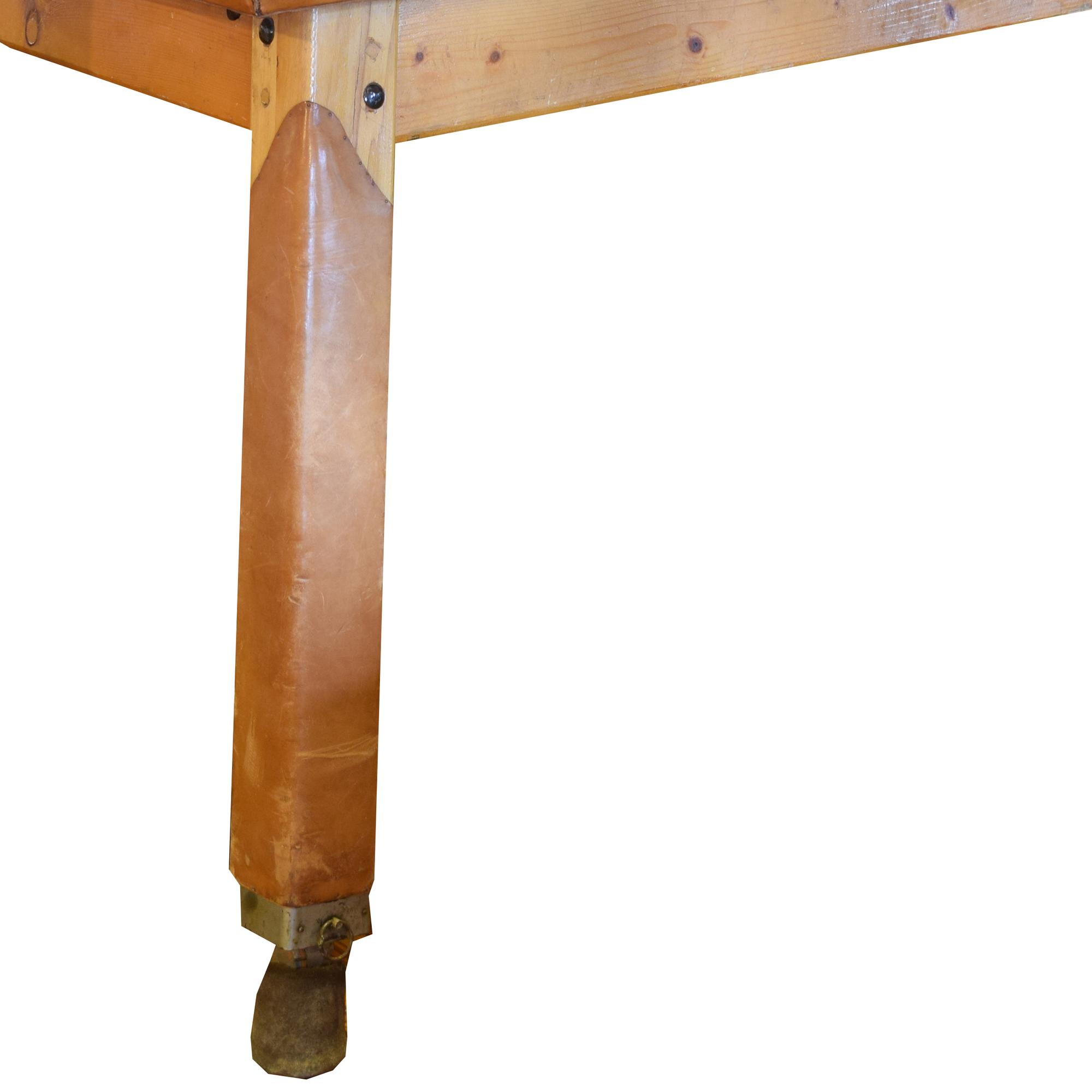A Leather and Wood Vaulting Table 70" W x 38.5" D x 37" H — Czech Republic, Circa 1930
