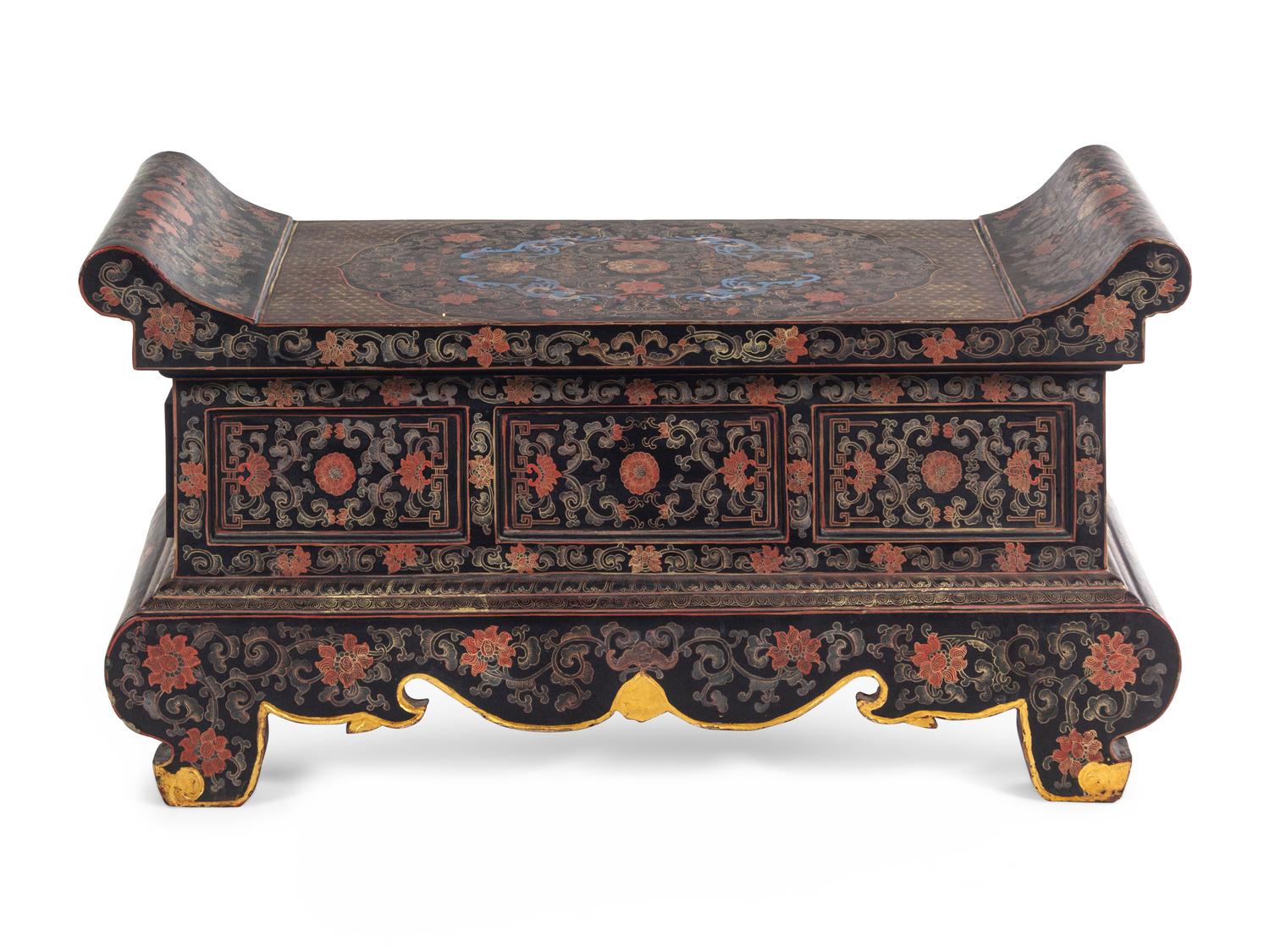 A Chinese Export Black Lacquer Bench