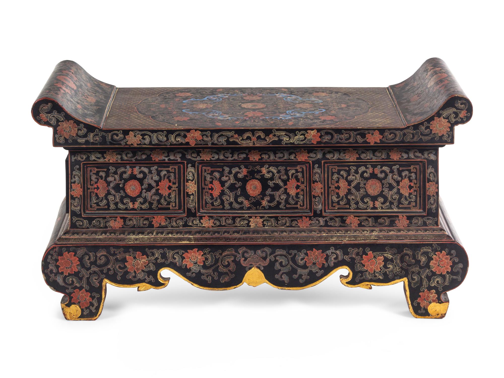 A Chinese Export Black Lacquer Bench