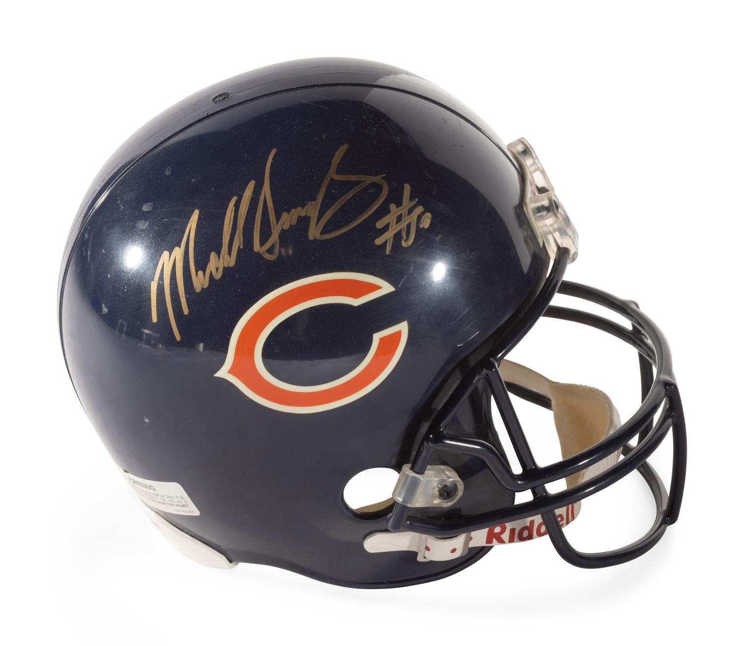 A Group of Mike Singletary Signed Autograph Items Including a Full Sized Helmet