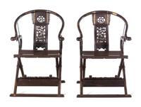 A Pair of Chinese Hardwood Traveling Armchairs, Jiaoyi