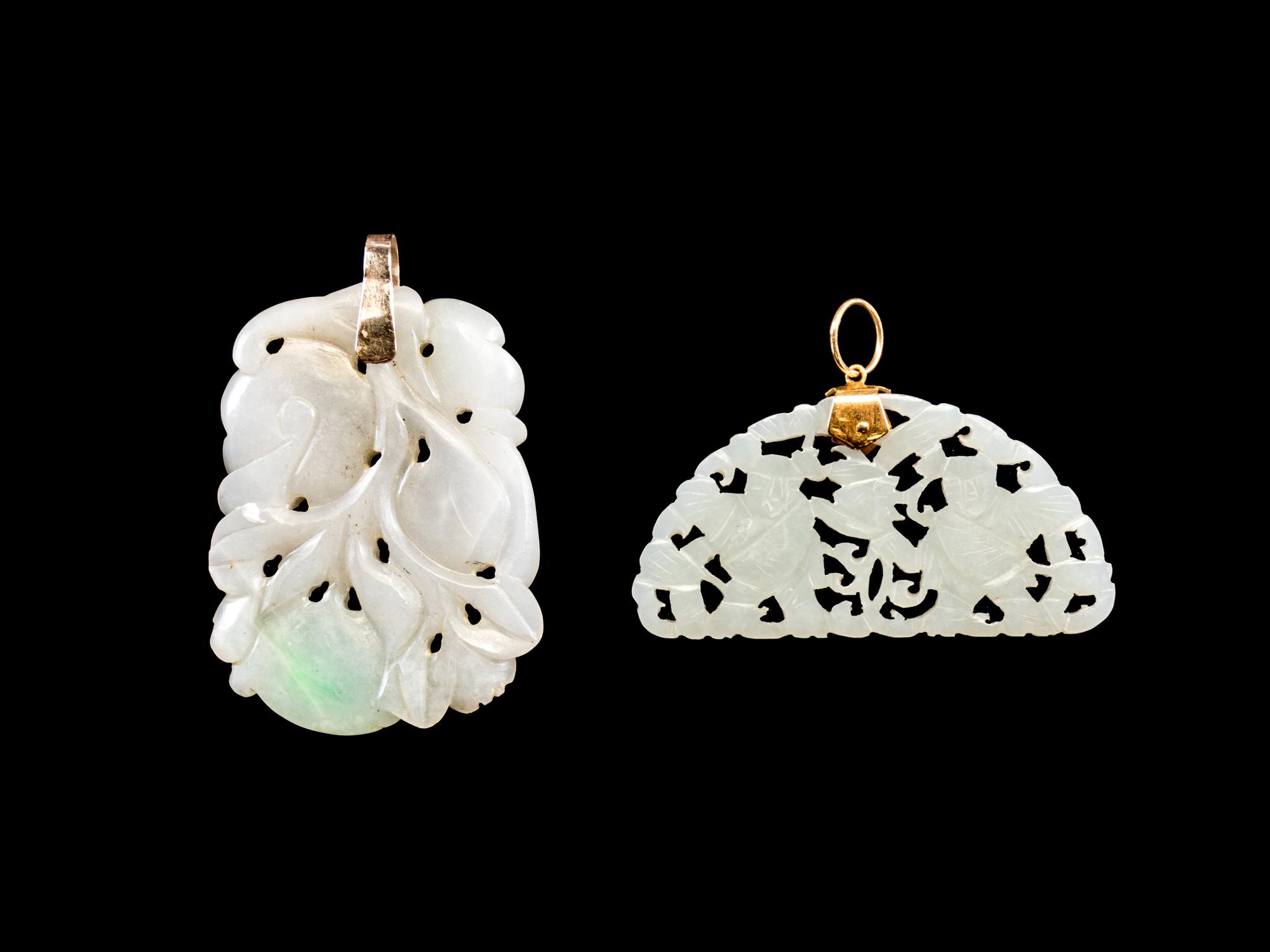 Two Chinese Reticulated Jade and Jadeite Pendants