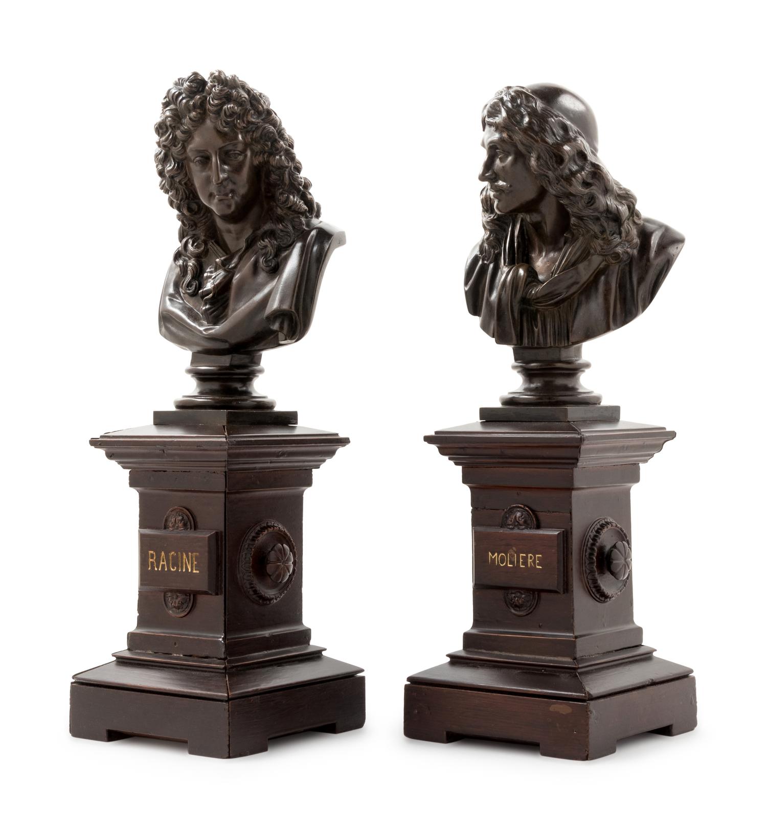 A Pair of French Bronze Busts of Racine and Molière