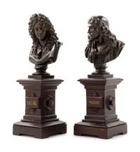 A Pair of French Bronze Busts of Racine and Molière