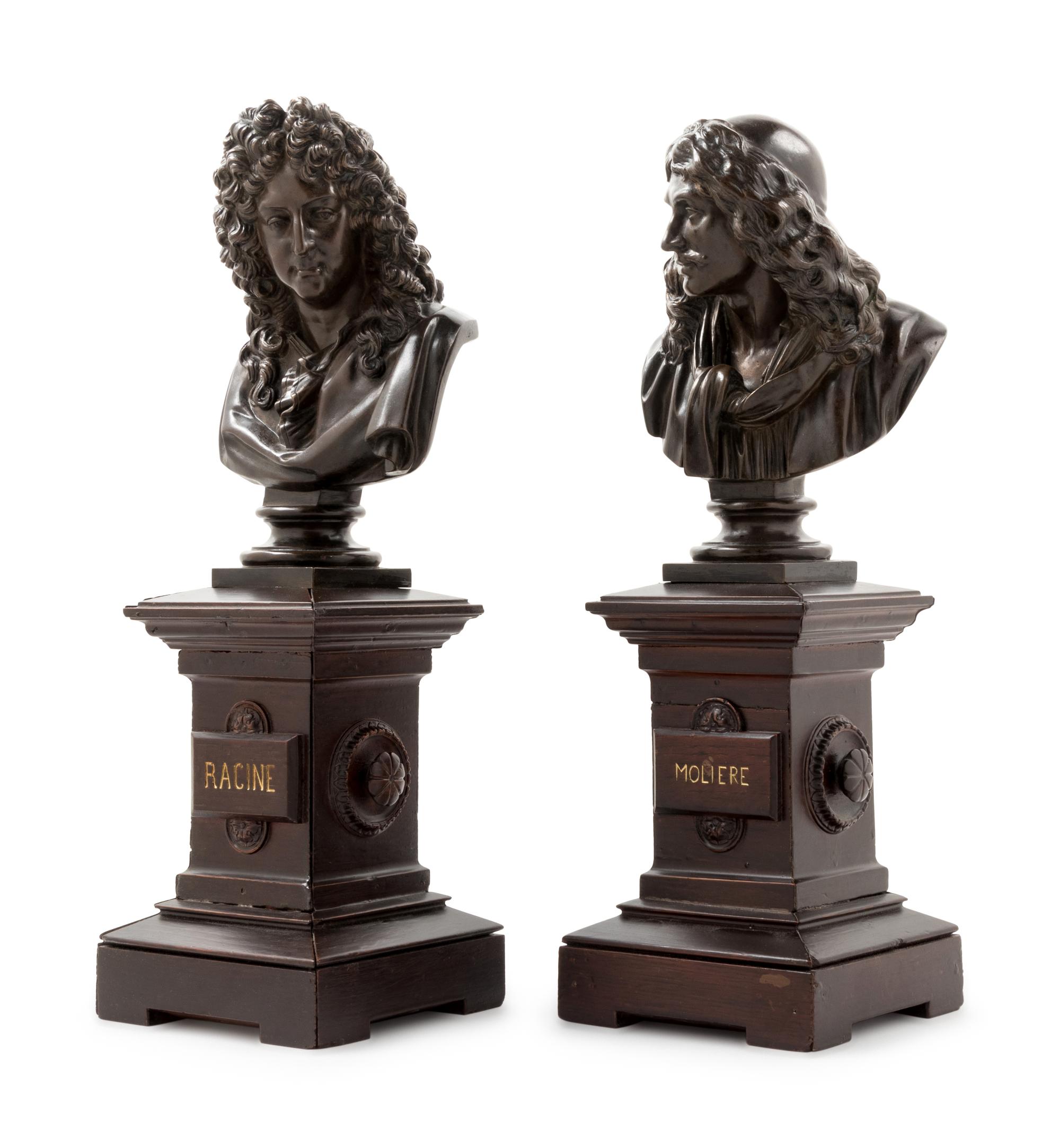 A Pair of French Bronze Busts of Racine and Molière