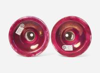 A Pair of Wedgwood Ruby Dragon Lustre Candlesticks, UK, circa 1915
