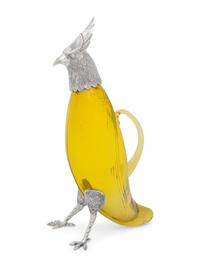 A Silver-Plate and Yellow Glass Bird Decanter