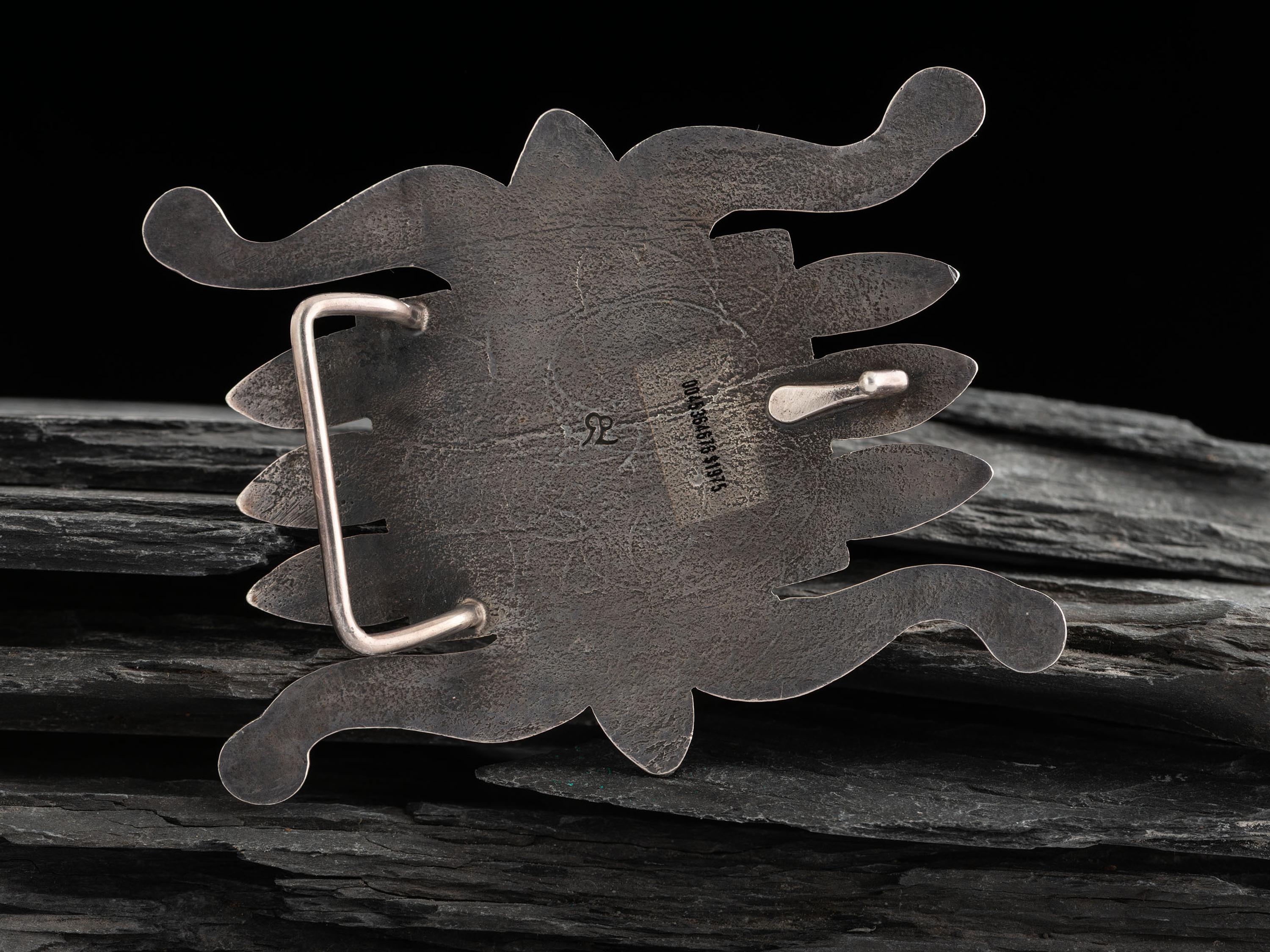 Navajo Sandcast Silver and Turquoise Belt Buckle