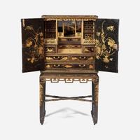 A Chinese Export gilt-decorated black lacquer cabinet-on-stand circa 1750