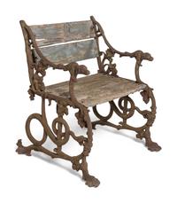 A Group of Coalbrookdale Painted Wood and Iron Garden Benches