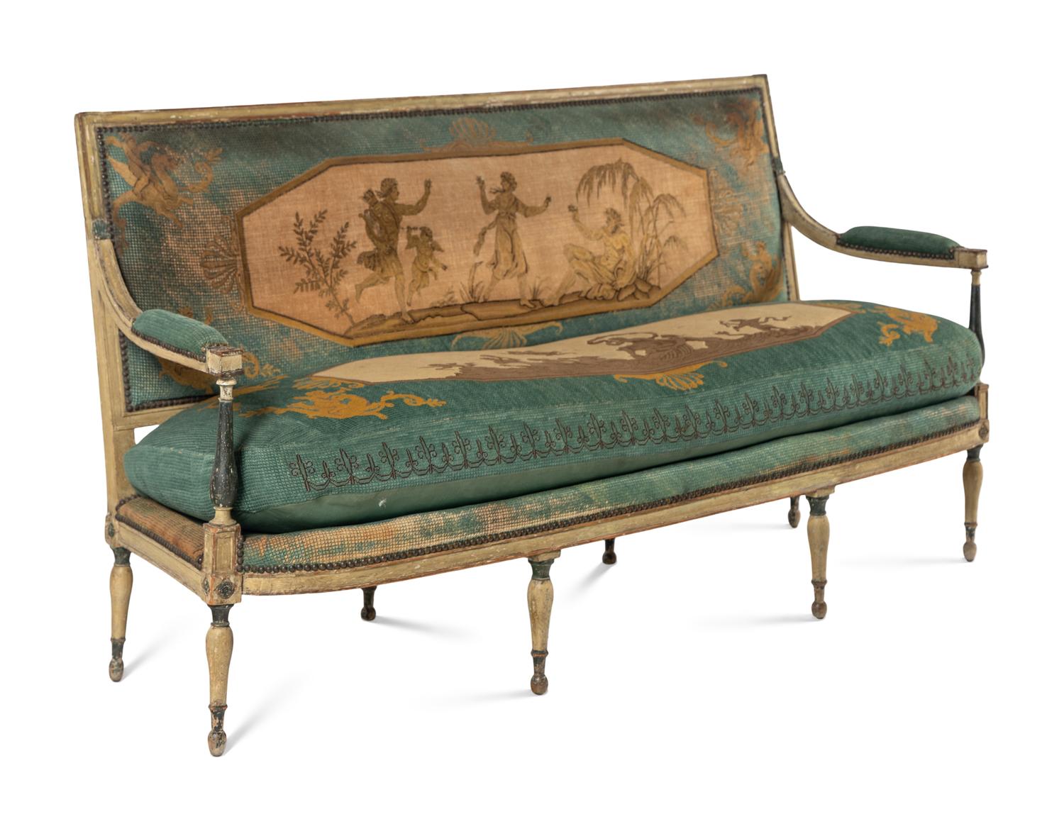A George III White Painted Needlework Upholstered Settee