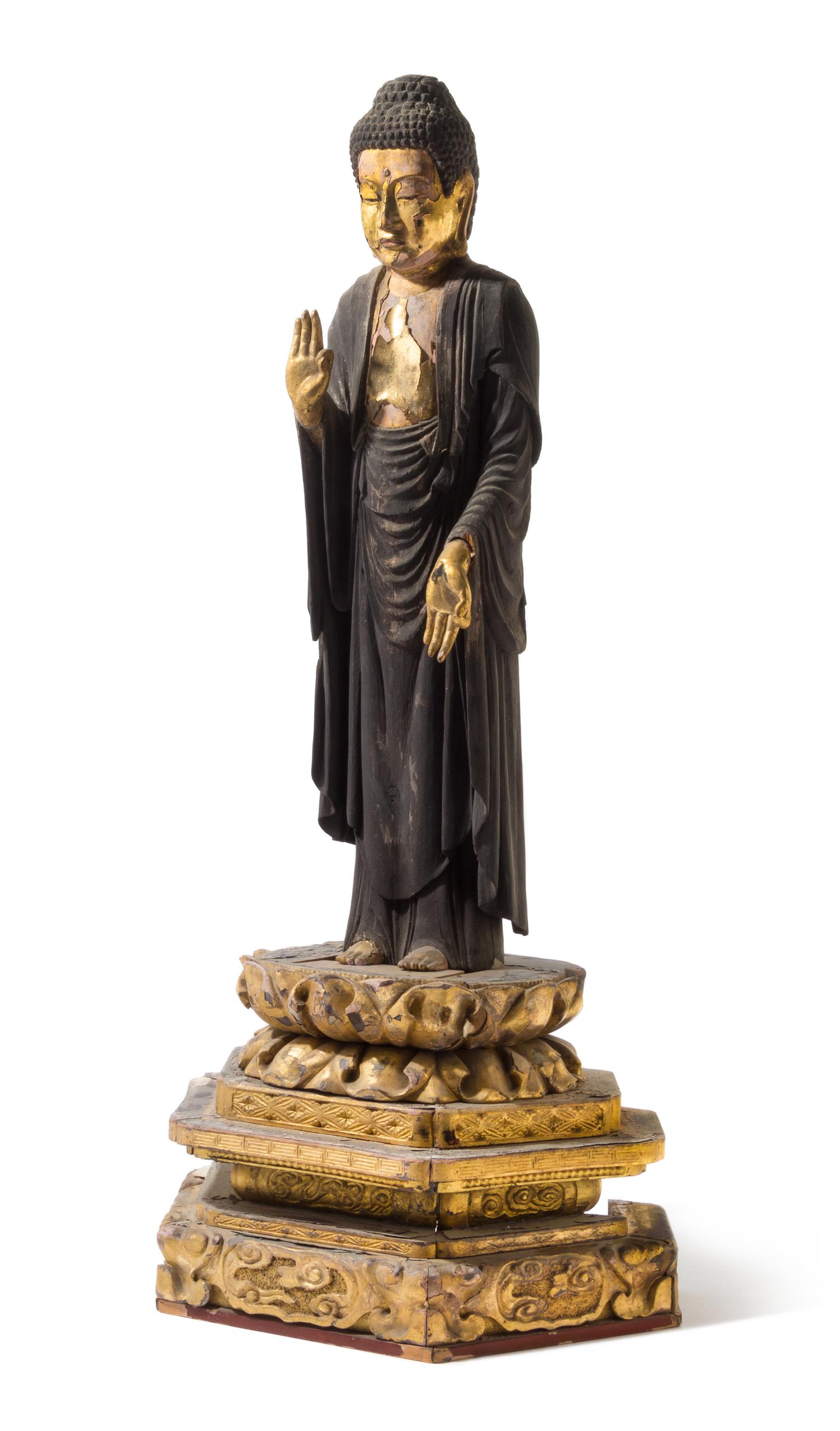 A Parcel Gilt Lacquered Wood Figure of Amida Buddha Height 28 inches. — EDO PERIOD, 17H/18TH CENTURY