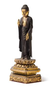 A Parcel Gilt Lacquered Wood Figure of Amida Buddha Height 28 inches. — EDO PERIOD, 17H/18TH CENTURY