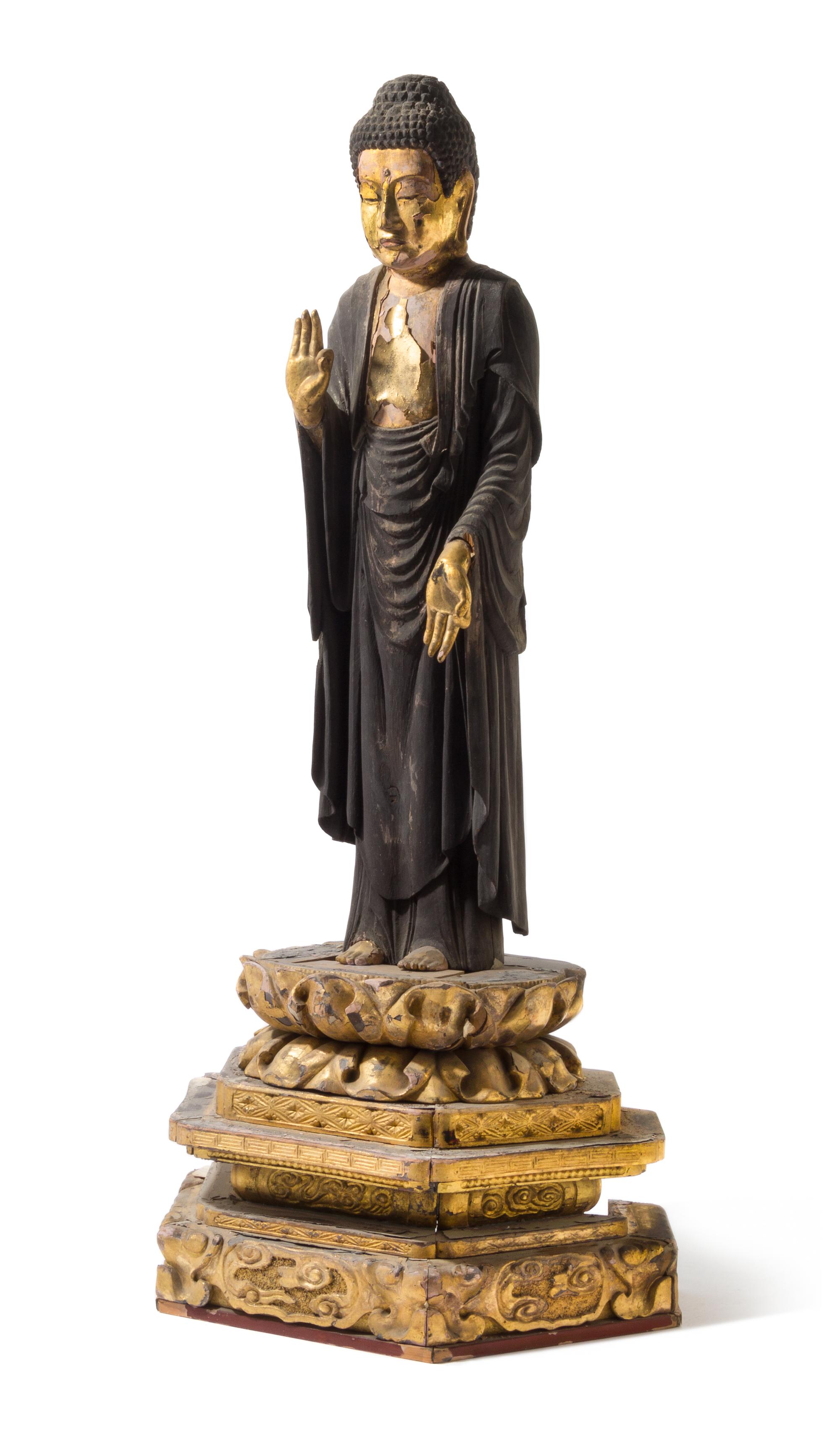 A Parcel Gilt Lacquered Wood Figure of Amida Buddha Height 28 inches. — EDO PERIOD, 17H/18TH CENTURY