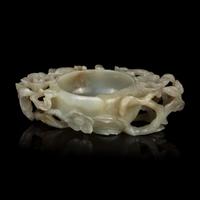 A Chinese Celadon Jade Peach Coupe, Qing Dynasty 清 青玉梅花杯