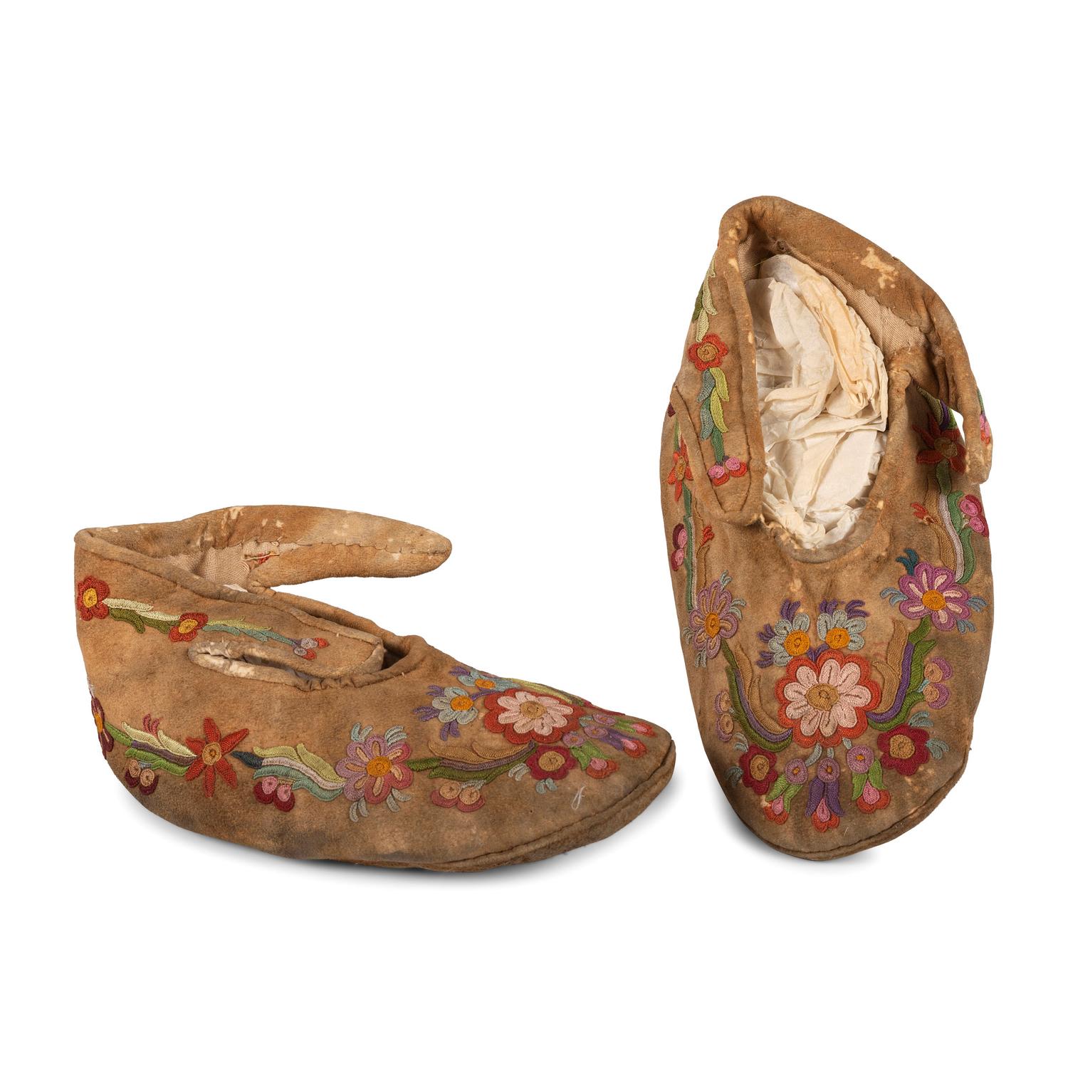 Athapaskan Deer Fur Belts, Armbands, AND Child's Embroidered Moccasins