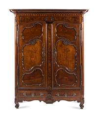A Louis XV Walnut and Mulberry Marquetry Armoire