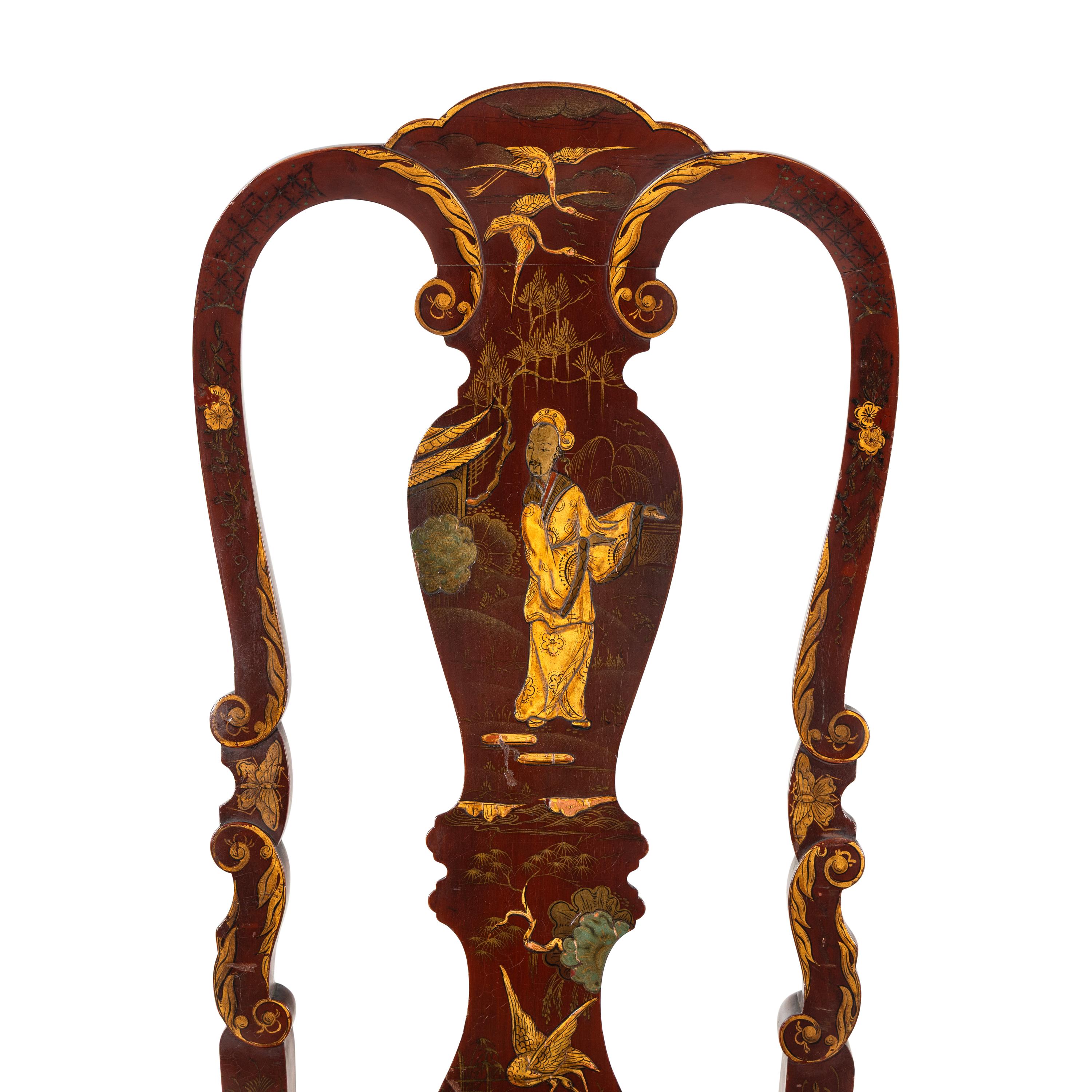 A Pair of English Red-Japanned Side Chairs