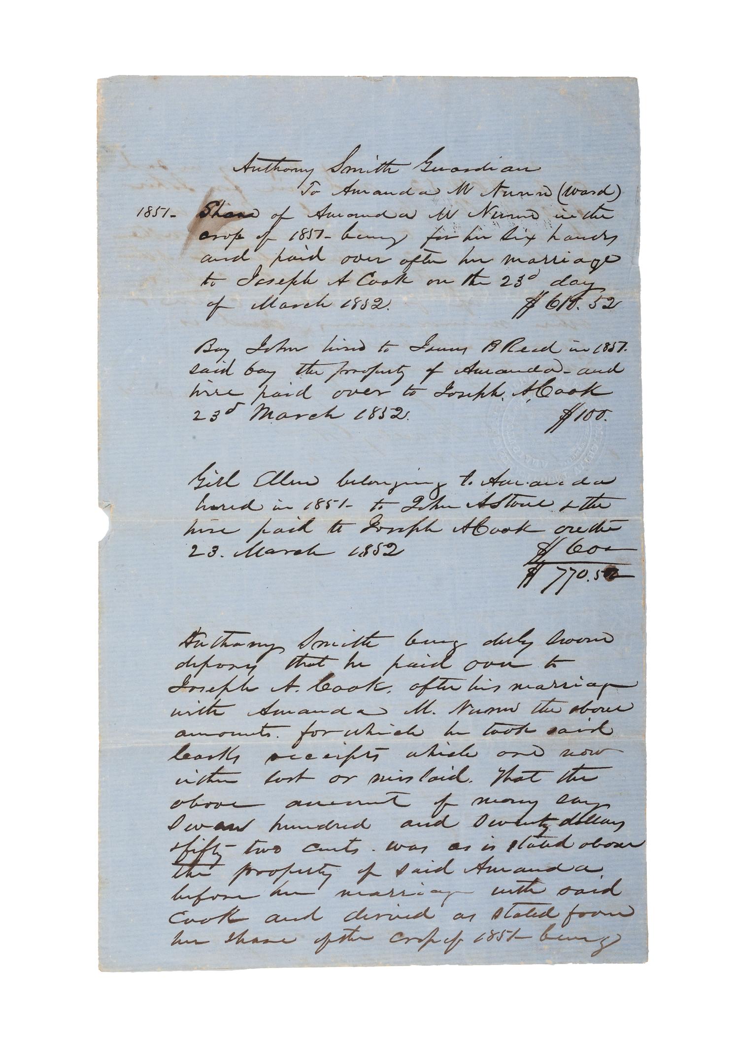 [SLAVERY & ABOLITION]. Two documents regarding payment of hired enslaved persons, comprising:
