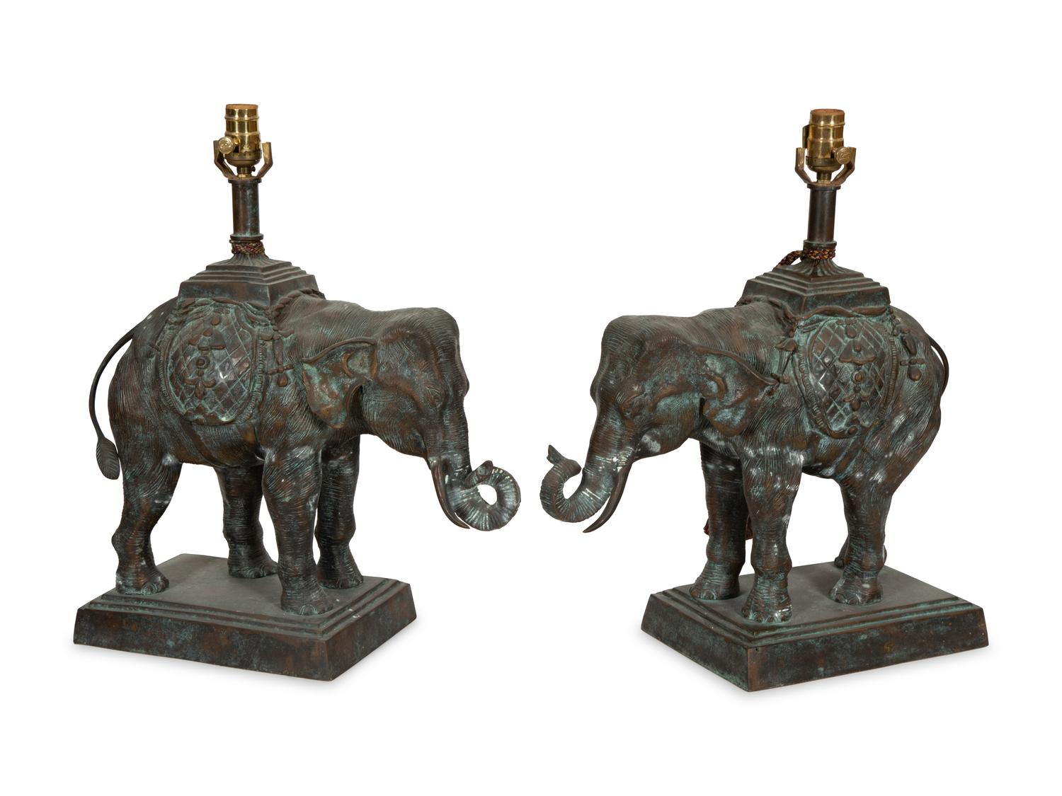 A Pair of Maitland-Smith Cast Metal Elephant-Form Table Lamps