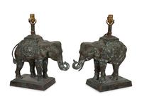 A Pair of Maitland-Smith Cast Metal Elephant-Form Table Lamps