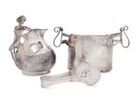 An Emilia Castillo Silver-Plate and Hardstone Inset Water Pitcher and Jardinière
