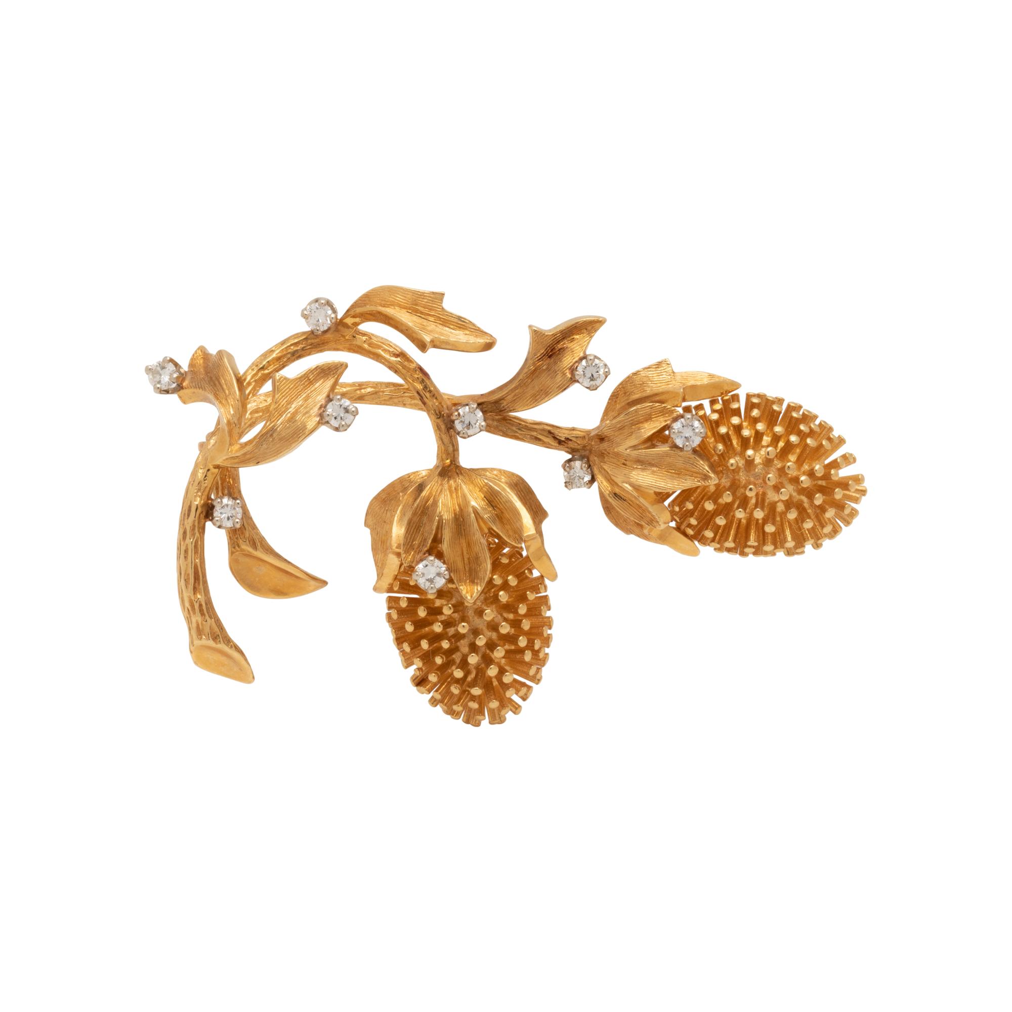 CARL D. LINDSTROM, YELLOW GOLD AND DIAMOND BROOCH