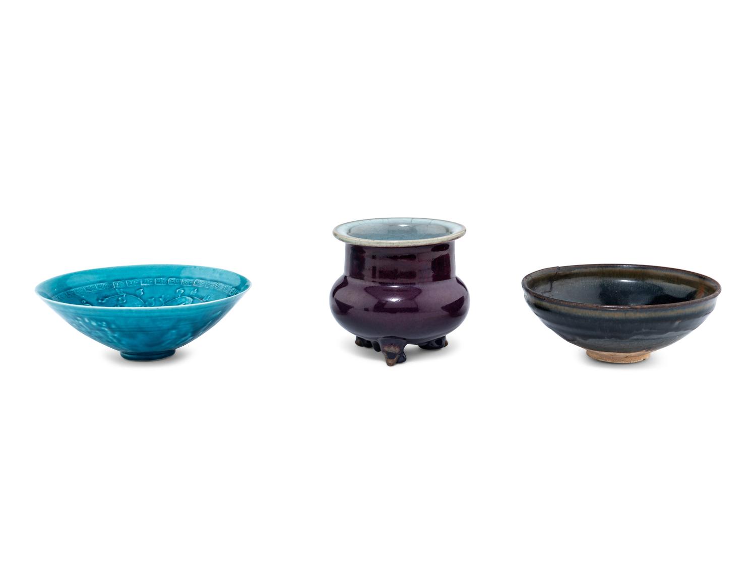 Three Chinese Monochrome Glazed Porcelain Articles