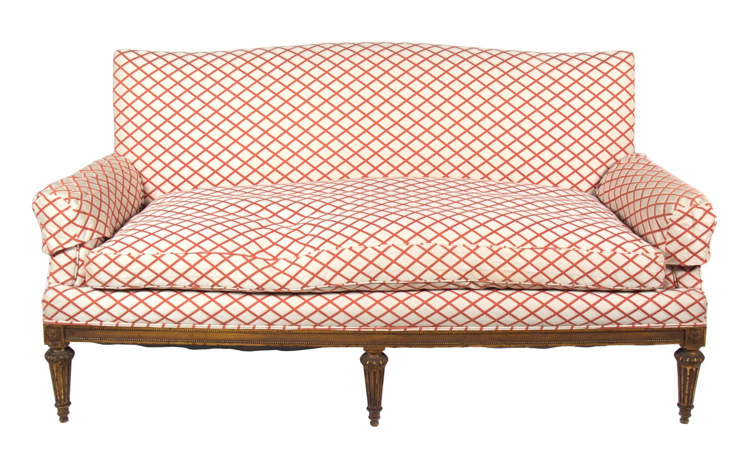 A Louis XVI Style Giltwood Sofa Height 36 x width 61 x depth 24 inches. — 20TH CENTURY