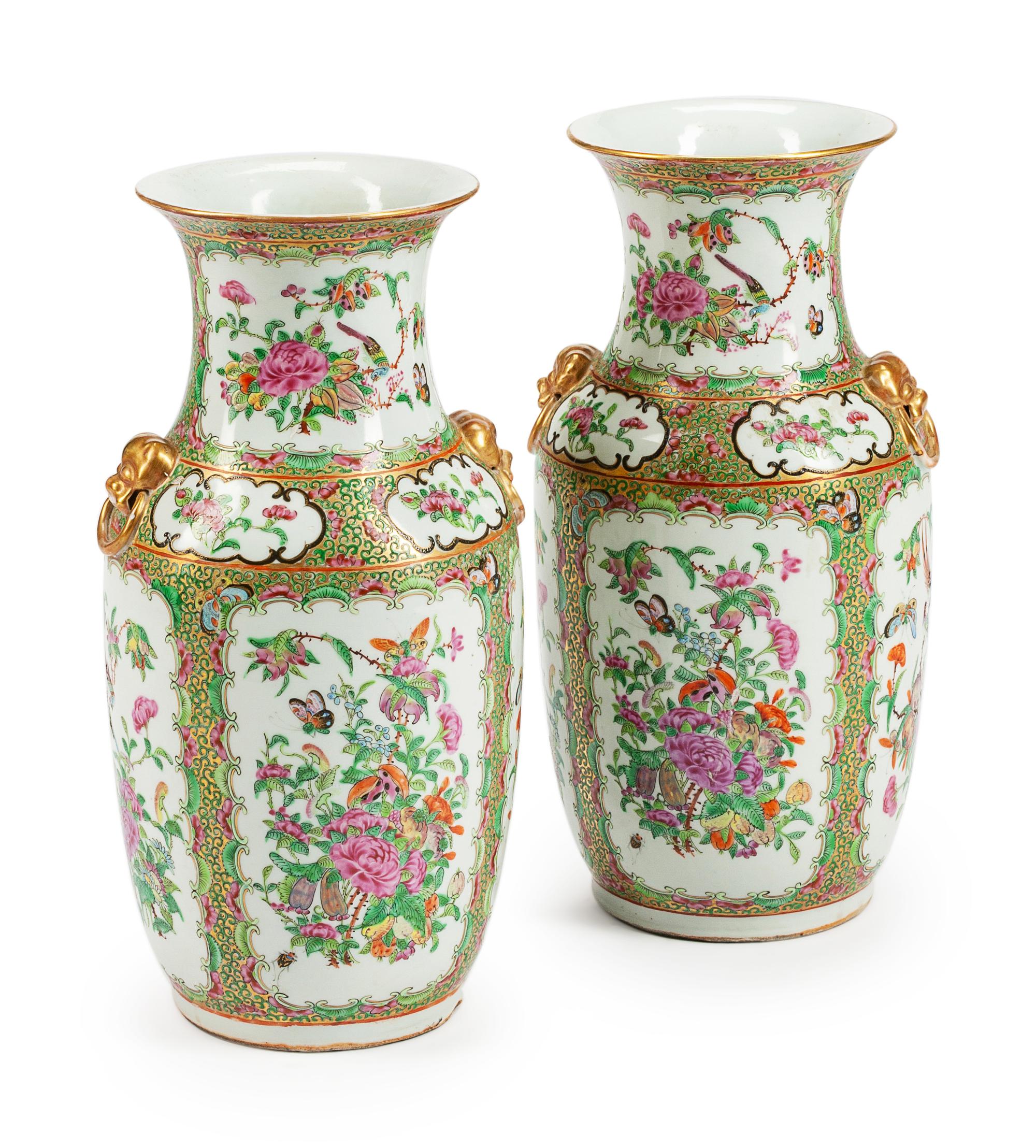 A Pair of Rose Medallion Porcelain Vases