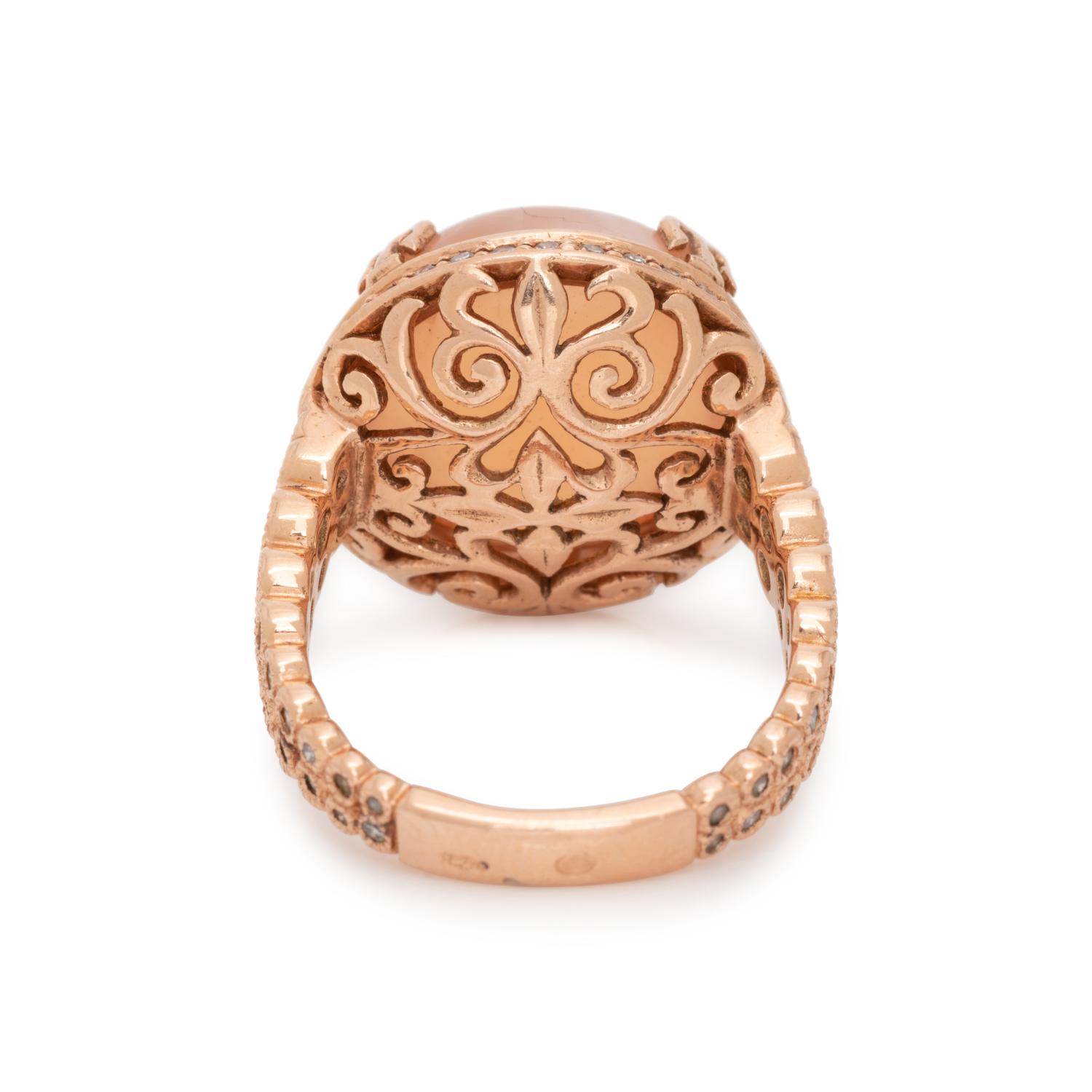 FRENCH, ROSE GOLD, PINK MOONSTONE AND DIAMOND RING