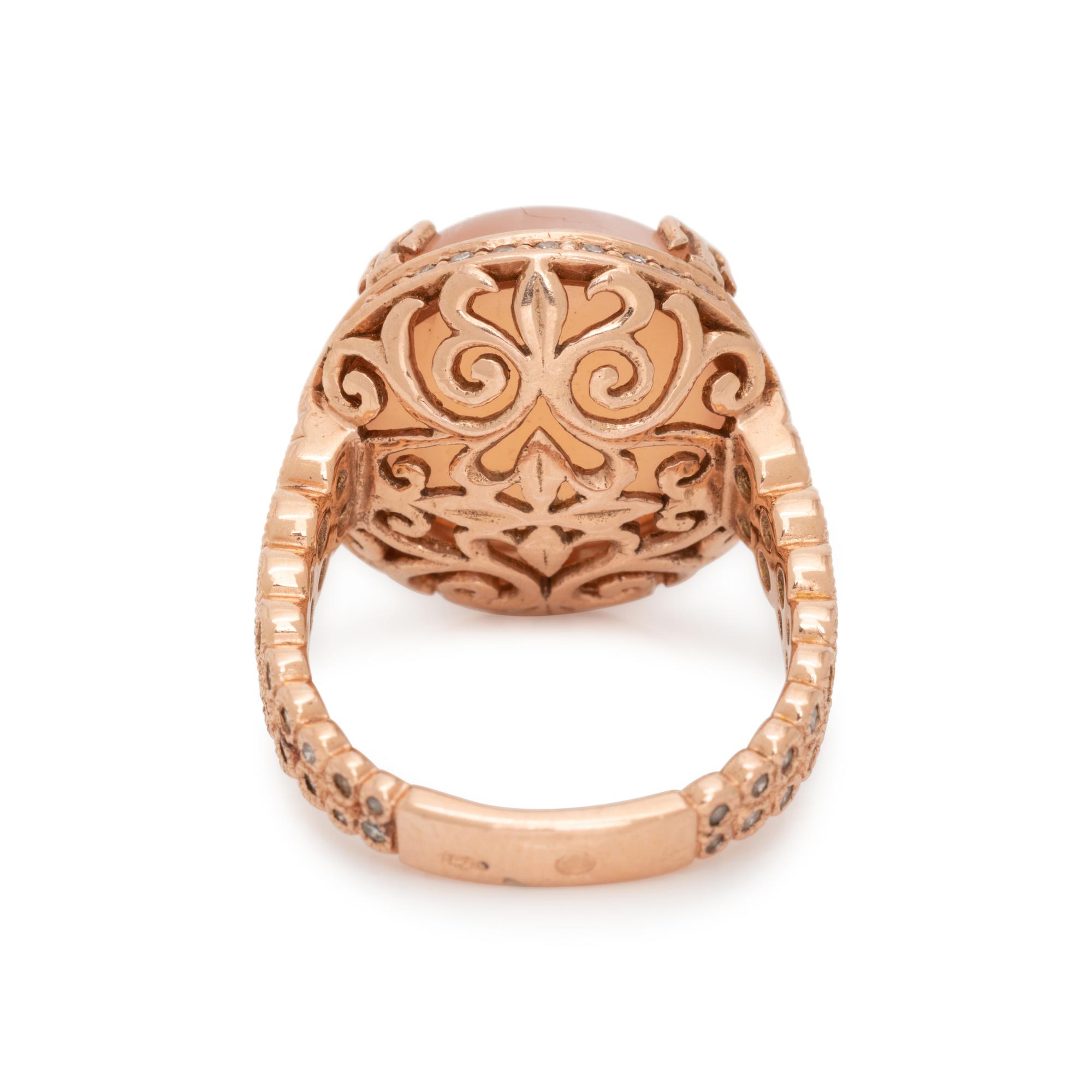 FRENCH, ROSE GOLD, PINK MOONSTONE AND DIAMOND RING