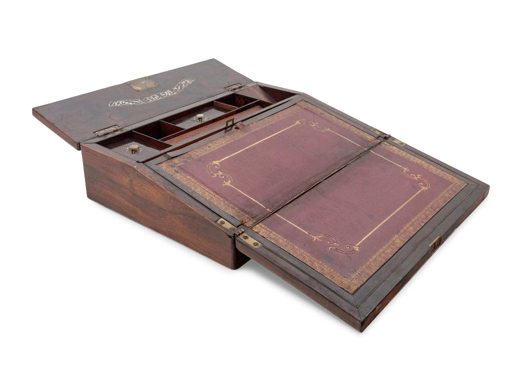 An Anglo-Colonial Mother-of-Pearl Inlaid Rosewood Writing Slope