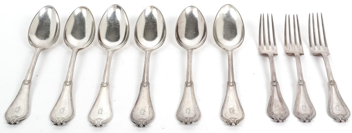 Six American Silverplate Dessert Spoons and Three Dinner Forks — Tiffany & Co.