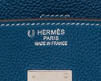 An Hermes Bleu Galice Togo 35cm Birkin Handbag, 14" x 10" x 7".