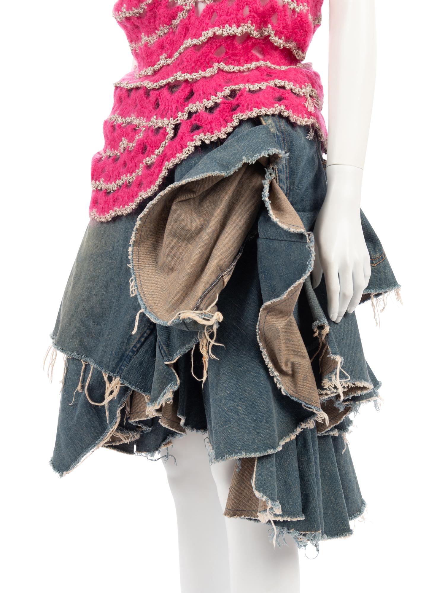 Junya Watanabe Thick Cowlneck Sweater and Reconstructed Jeans Skirt, Fall/Winter 2004