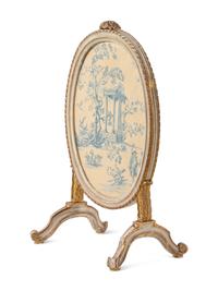 A Northern European White-Painted and Parcel-Gilt Oval Firescreen