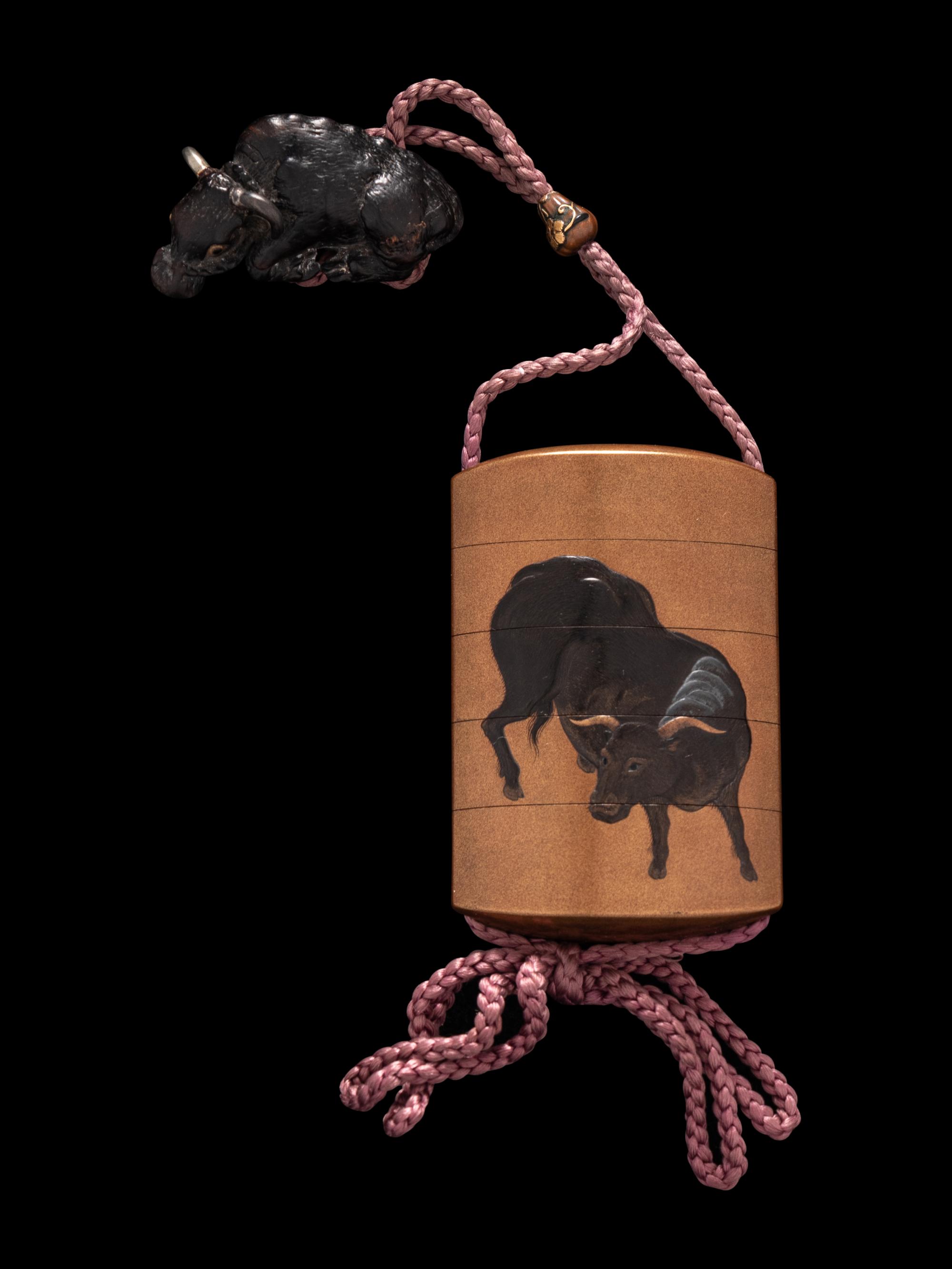 A Japanese Black and Gold Lacquer Four-Case Inro