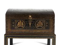An English Tooled Leather Chest on Stand of Parliamentary Interest