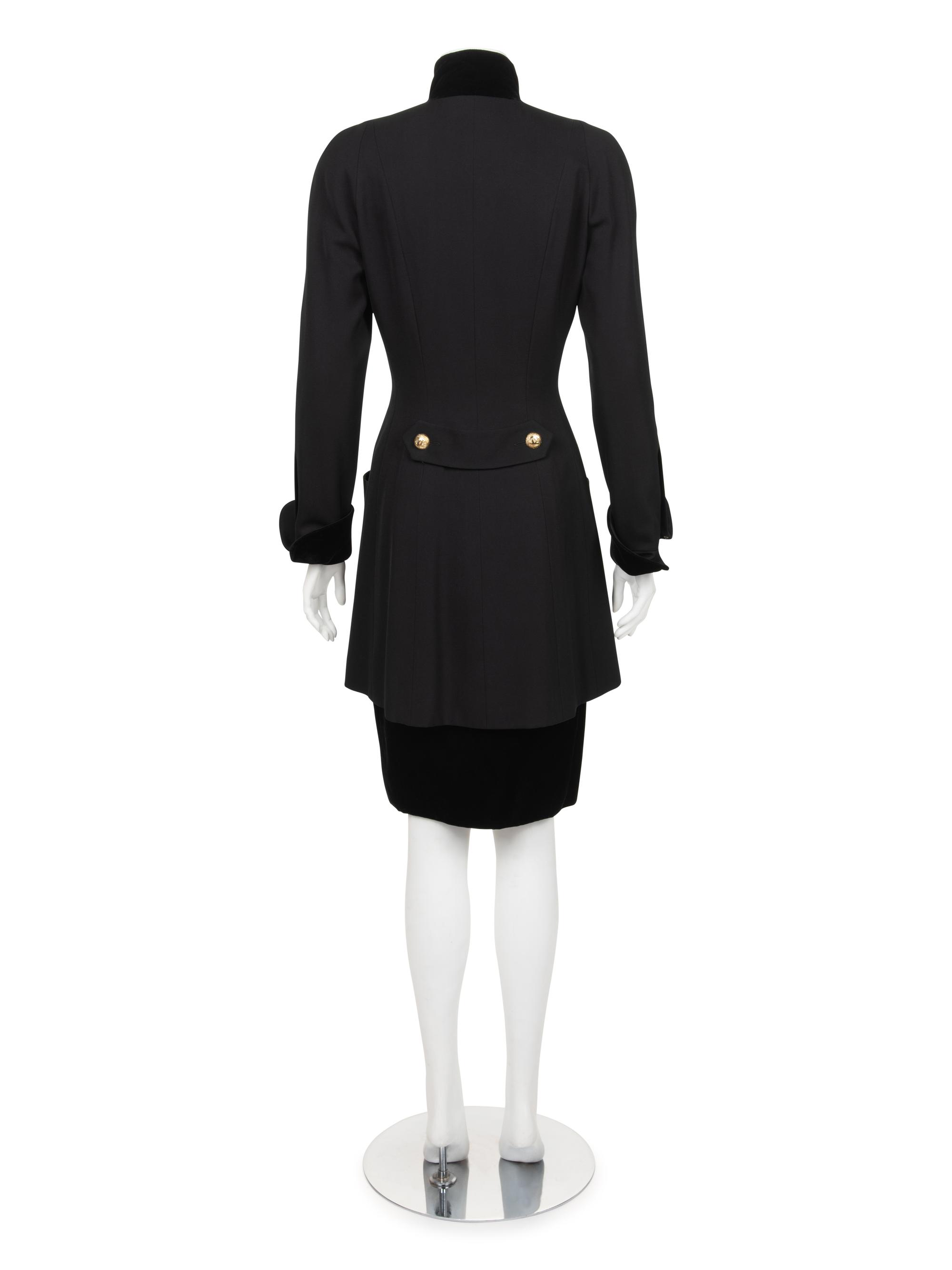 Chanel Double-Breasted Skirt Ensemble Trimmed with Velvet, 1980-90s