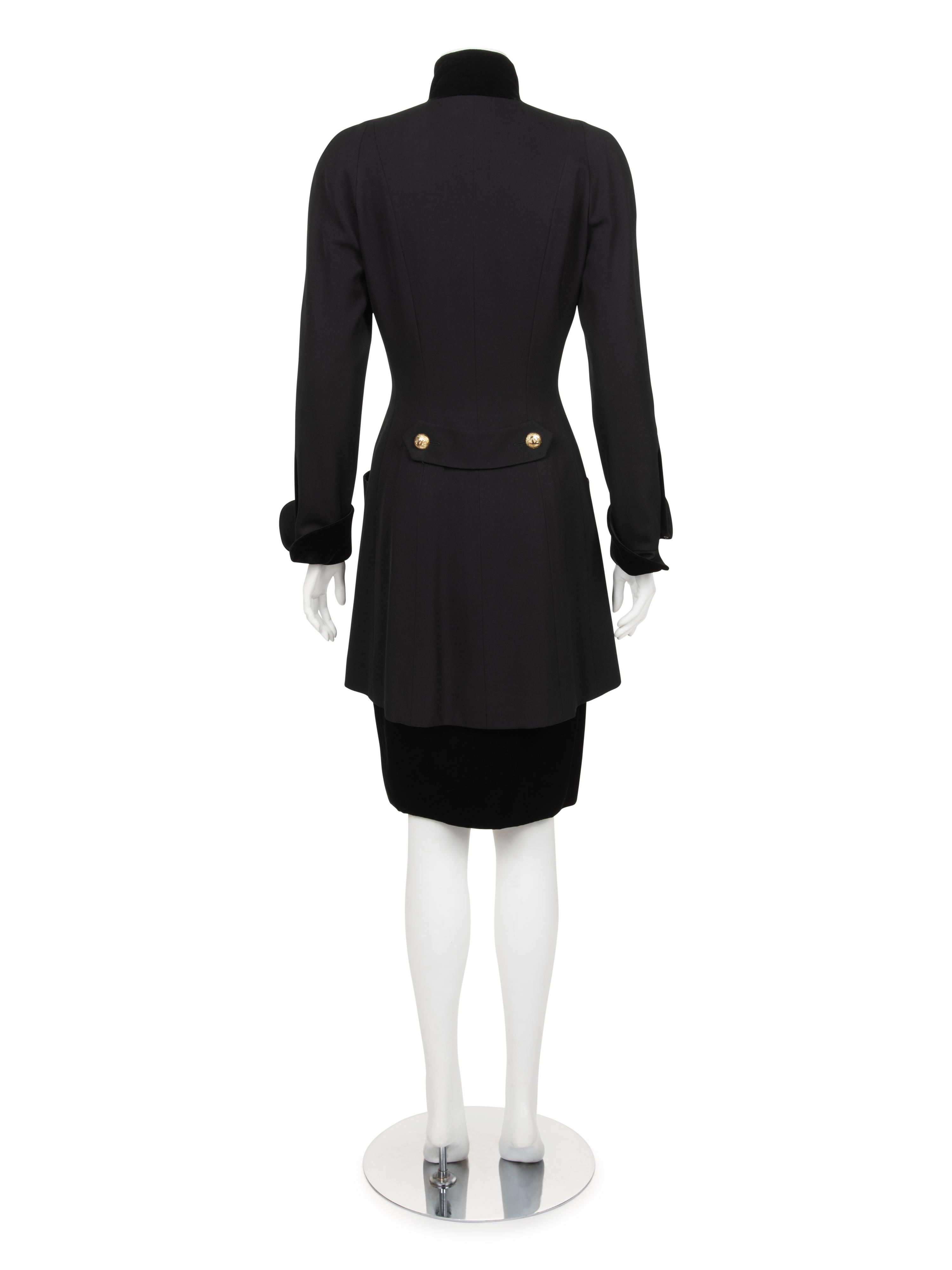 Chanel Double-Breasted Skirt Ensemble Trimmed with Velvet, 1980-90s