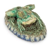 A Small Majolica Oval Dish in the Style of Palissy Together with Two Majolica Articles