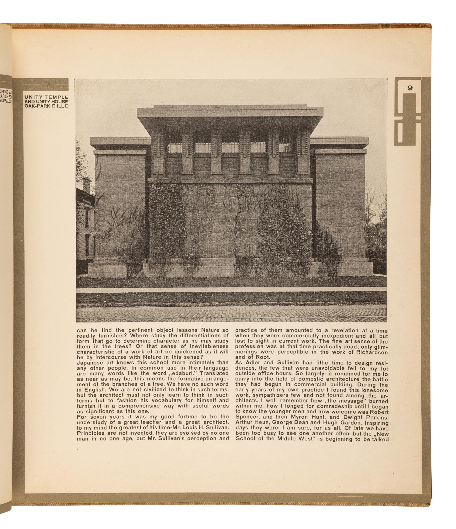 WRIGHT, Frank Lloyd (1869-1959). Wendingen: The Life-Work of the American Architect Frank Lloyd Wright . Santpoort, Holland: C.A. Mees, 1925.