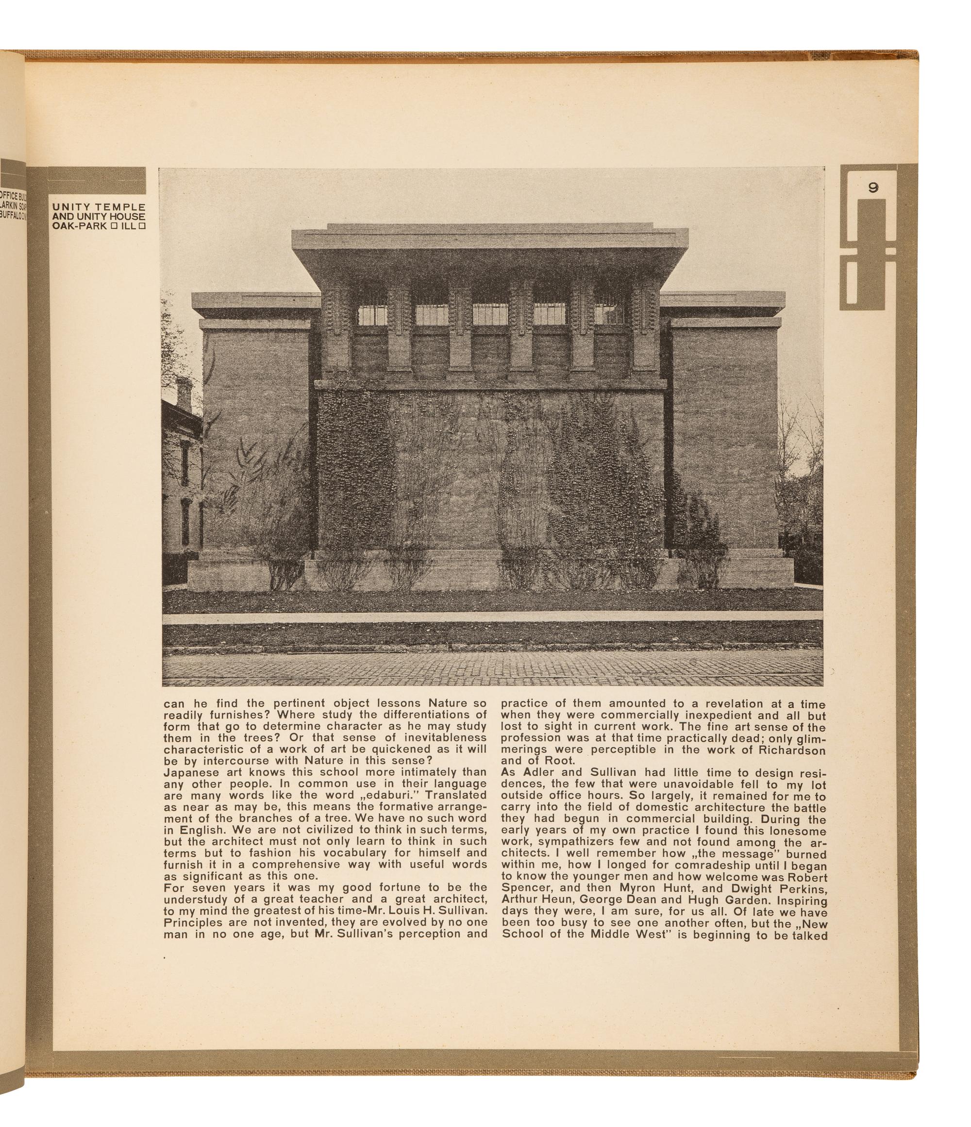 WRIGHT, Frank Lloyd (1869-1959). Wendingen: The Life-Work of the American Architect Frank Lloyd Wright . Santpoort, Holland: C.A. Mees, 1925.