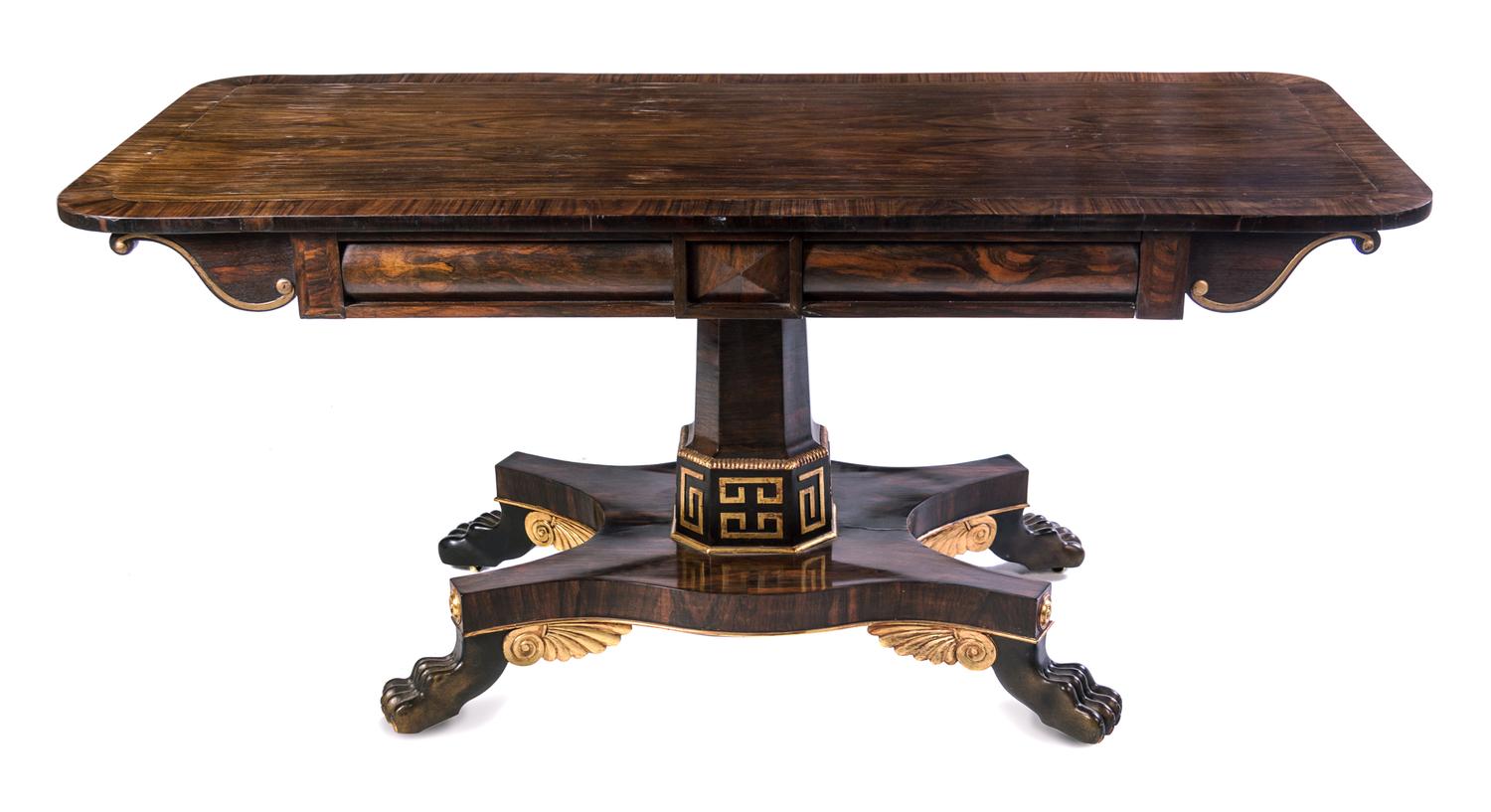 A Regency Parcel Gilt Rosewood Center Table Height 30 x width 65 x depth 28 inches. — FIRST QUARTER 19TH CENTURY