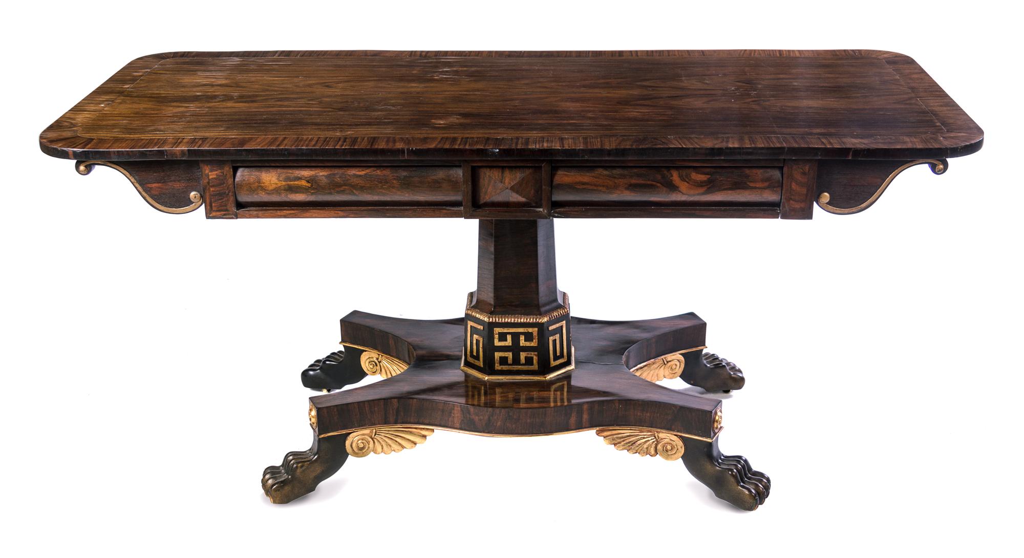 A Regency Parcel Gilt Rosewood Center Table Height 30 x width 65 x depth 28 inches. — FIRST QUARTER 19TH CENTURY