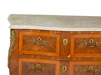 A Pair of Louis XV Style Gilt Metal Mounted Bookmatch Veneered Marble-Top Commodes